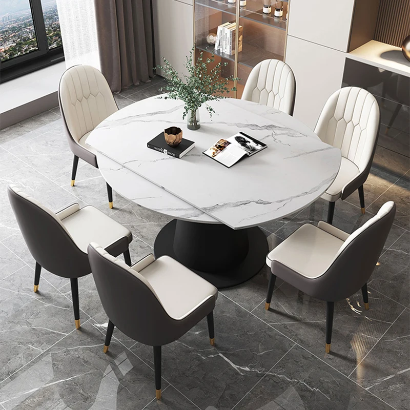 

Modern Luxury Dining Table White Kitchen Mobile Living Room Folding Table Round Conference Mesa De Jantar Hotel Furnitures