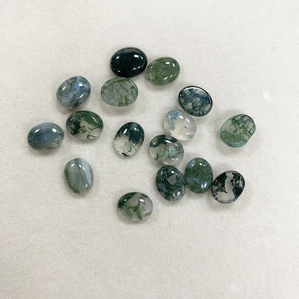 Factory Wholesale Natural Aquatic Agate Cabochon Dendritic Moss Agate Green Crystal Gemstone for Ring Earring Jewelry Making view 3