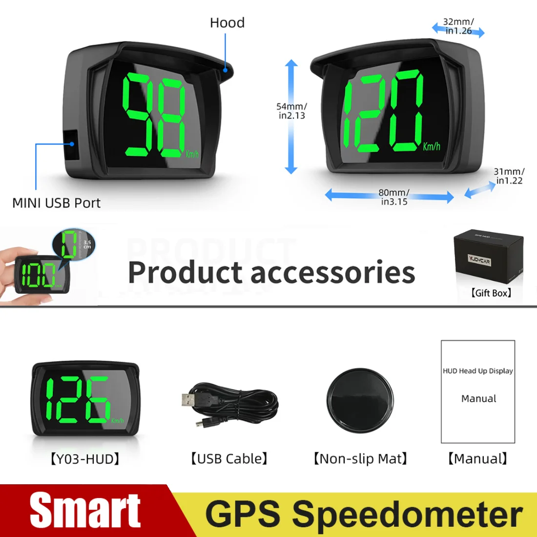 

Universal GPS head-up display, plug-and-play HUD digital speedometer, speedometer kilometer-mile dual unit