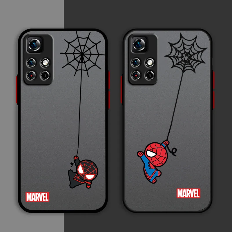 

Marvel SpiderMan Mini Phone Case For Redmi Note 13 12 11 10 Pro Plus Pro S T 5G Matte Frosted Translucent Cover