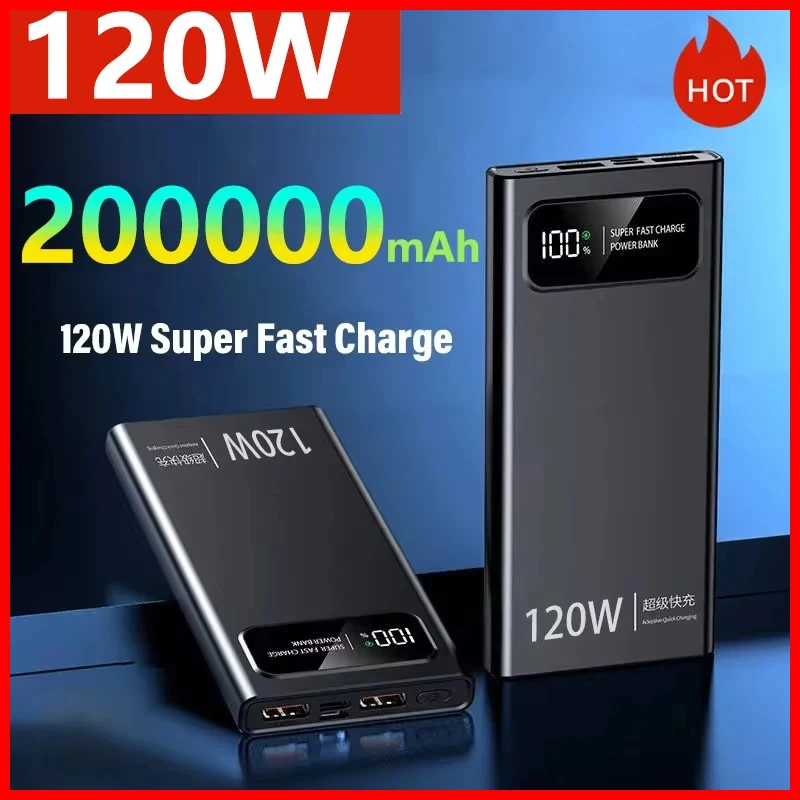 120w Super Fast LED Power Bank 200000mah Charging Battery High Capacity Digital Display Power Bank For Xiaomi Iphone Samsung