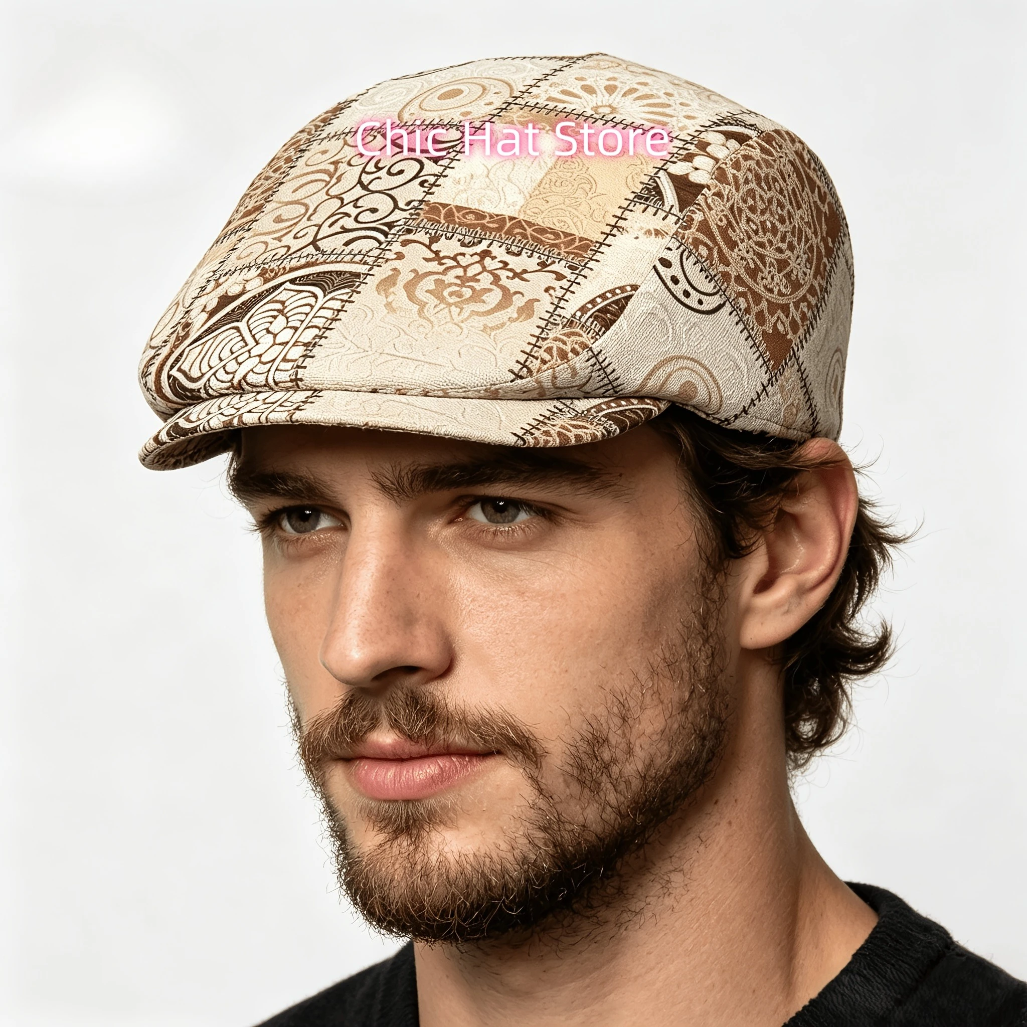 1pc  Patchwork All-over Print Flat-top Hats for Men and Women, Newsboy Caps, Berets, Irish Hats, Driver Caps,  Hats, Painter Hat
