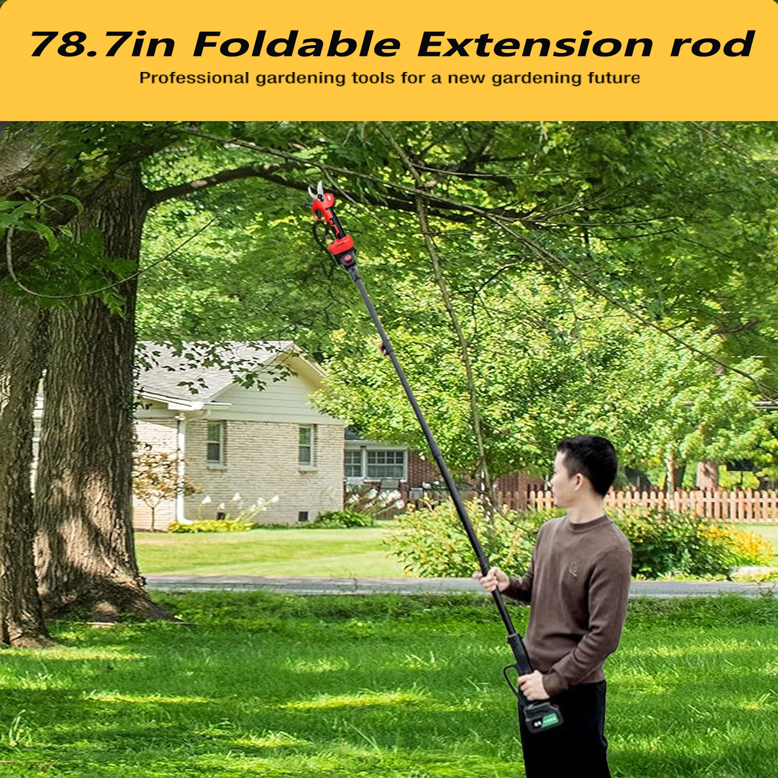 Cordless electric pruning shears, electric high pruning shears with 2-meter extension rod folding rod, cutting 30mm