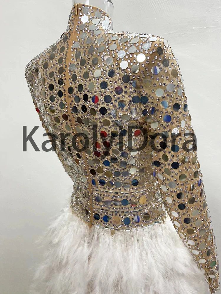 2023 Sparkly Silver Sequins Feather Dress Women Birthday Celebrate Wedding Bar DS Latin Dresses Dance Dress