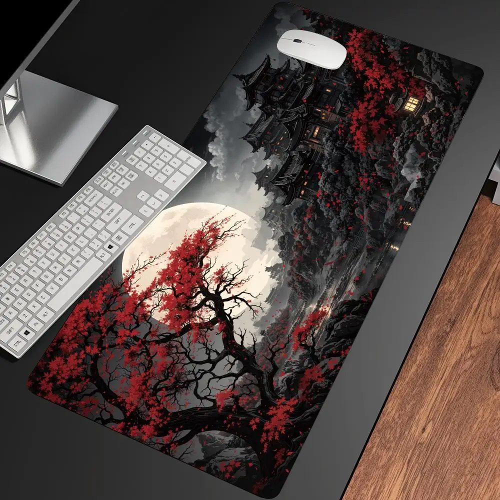 Pavilion Red Maple Night Sky Full Moon Mouse Pad Xxl Office Carpet Table Mat Desk Accessories Deskpad Gaming Rug Keyboard Pad