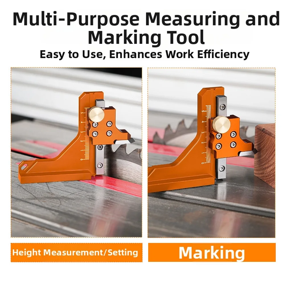 Woodworking Measuring Tool with Etched Front Scale and Linear Rail Slider for Consistent Height Accuracy and Control