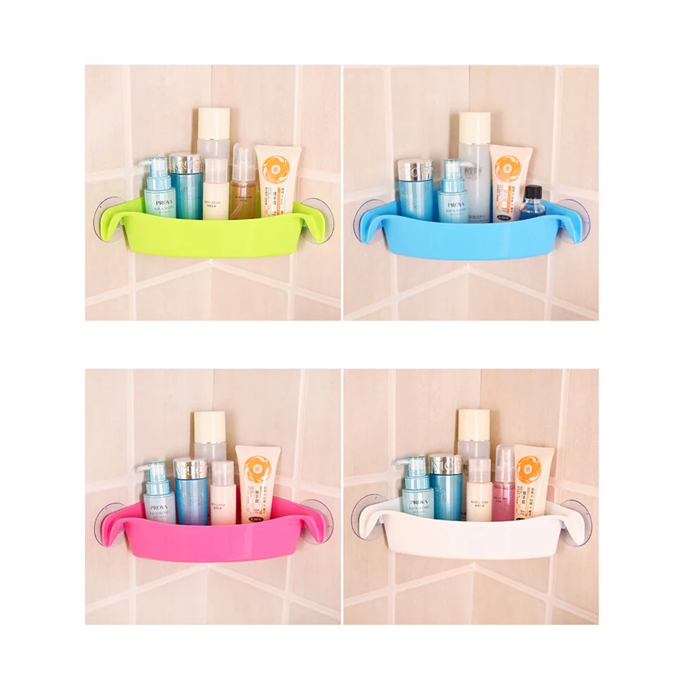 

Green Double Suction Cup Triangle Rack Bathroom Corner Storage Shelf No Drill Wall Mounted Suction Cup Shelf For Kitchen