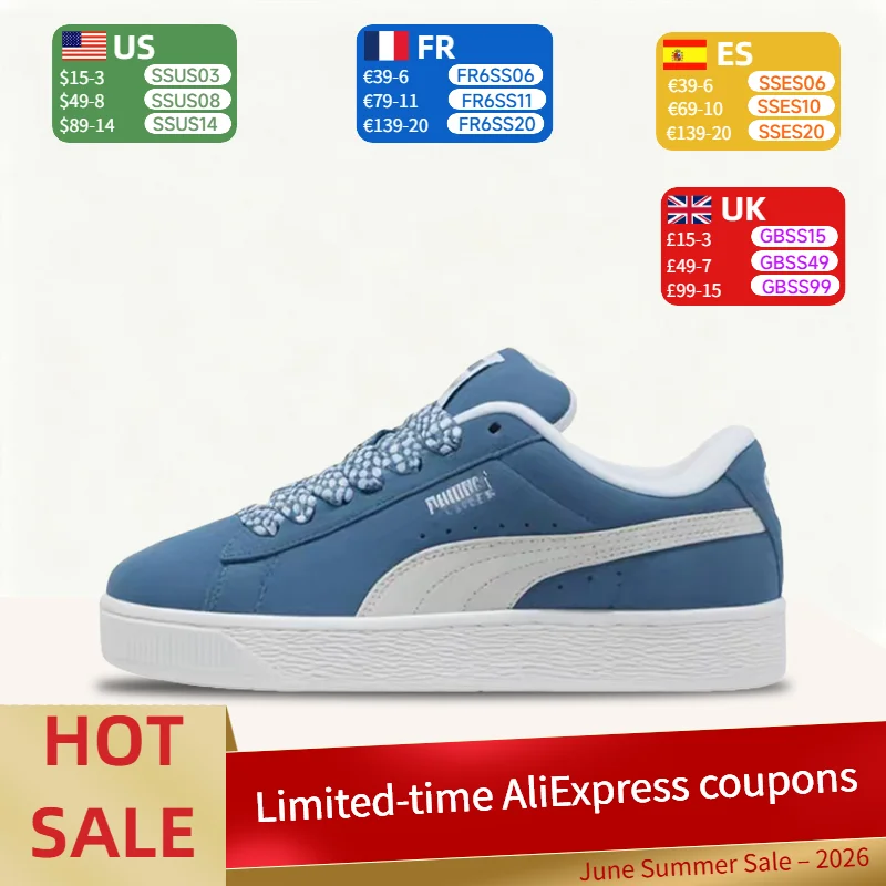 Zapatillas bajas Puma Suede Classic ligeras, duraderas, acolchadas, con soporte y antideslizantes para mujer – Azul y blanco 398310-01