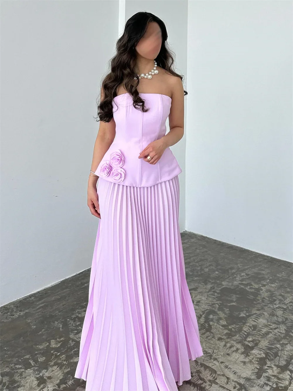 Szyfonowa fioletowa narzutka na sukienkę balową z kwiatami 3D, plisowana suknia ślubna w kształcie litery A, długa do podłogi, bez ramiączek, formalna suknia wieczorowa 2025