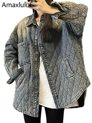 Amax luluE Winter Fashion Denim Parkas Women Loose Warm Quilted Jackets Ladies Casual Vintage Thicken Plaid Coats Cotton Clothes