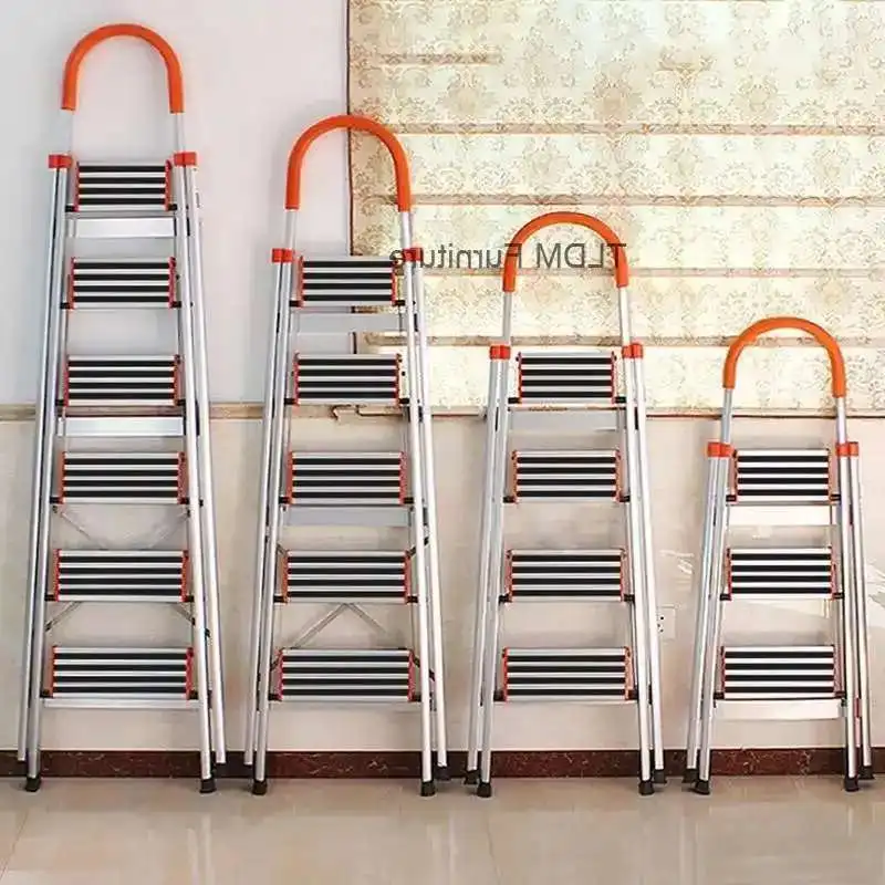 

Modern Folding Aluminum Ladder Telescopic Step Stools Home Indoor Portable Stairs Kitchen Multi-function Herringbone Step Ladder