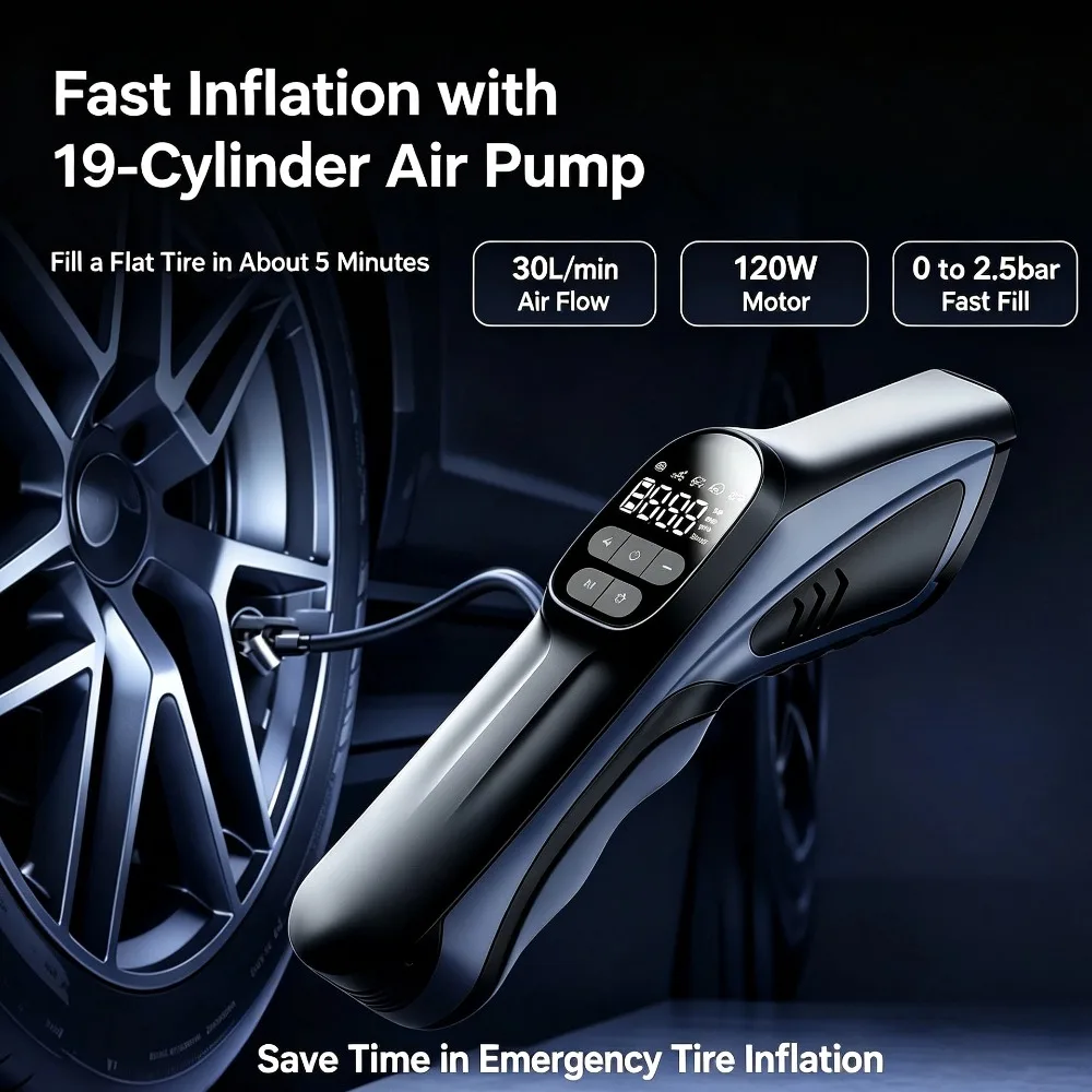 Car Electric Air Pump Portable Wireless Charge Car Pump Tire Inflator Air Compressor Suitable for Car Motorcycle Bike