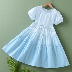 Summer Kids White Dresses for Girls Clothes Teenagers Preppy School Short Sleeve Party Dress Baby Children Costume 8 10 12 Years