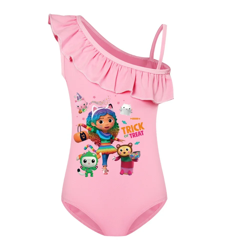 2-14Years Gabbys Dollhouse Swimsuit Kids One Piece Swimwear baby Girls Cartoon Gabby Cat Beach Wear Summer Holiday Swiming Suit