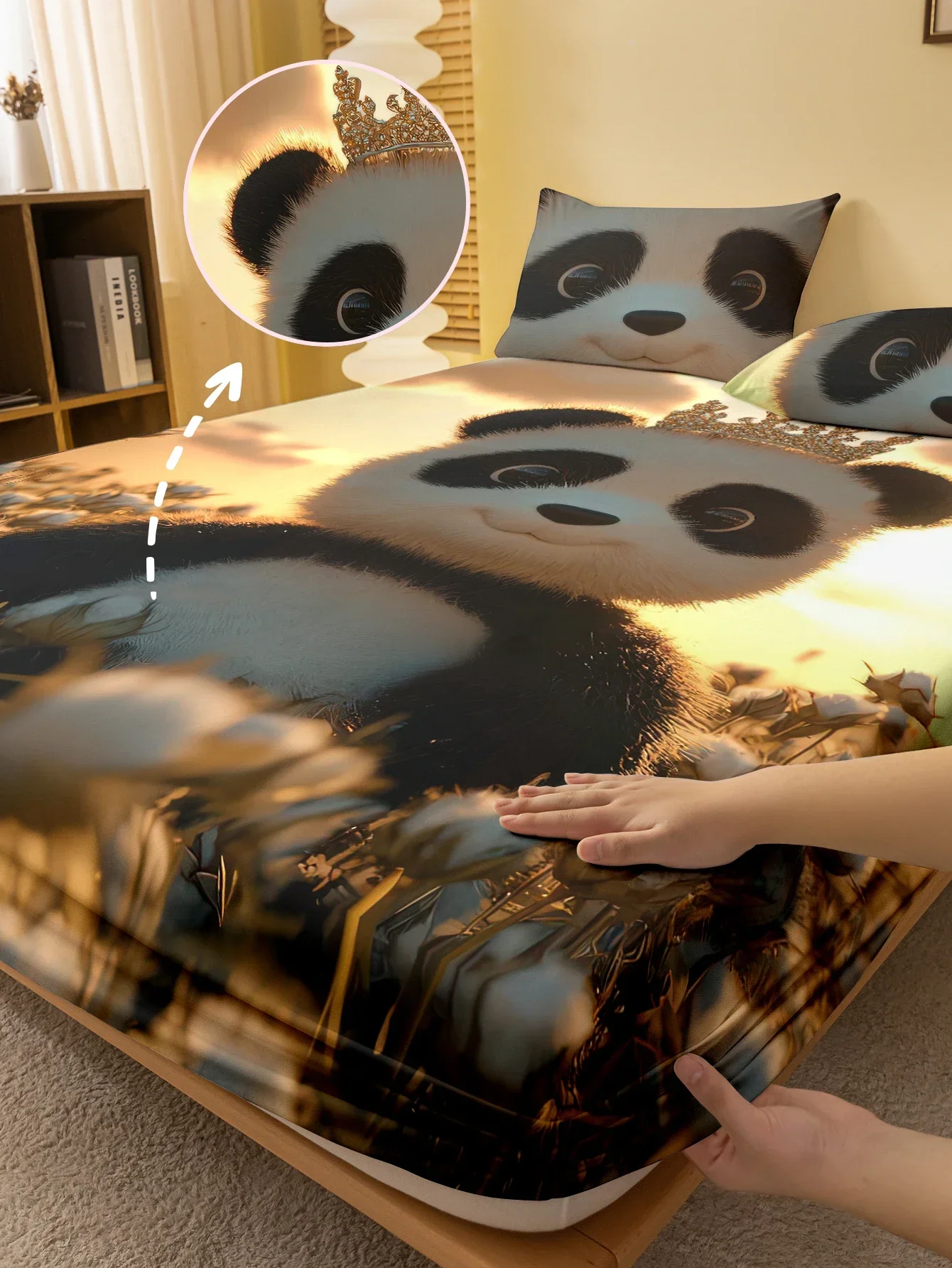 

1 cartoon cute Animal Panda digital printed frosted Fitted Sheet,bedroom printed bed cover,bedding(No pillowcase)