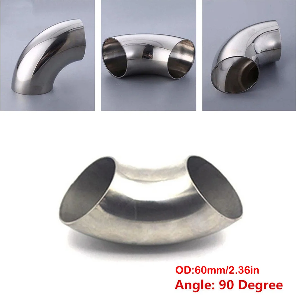 Tubo de escape modificado para coche, 2,5 pulgadas, 60mm, 201, curvatura de ángulo recto de acero inoxidable, codo de escape de 90 grados, piezas de automóvil
