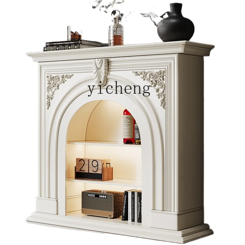 

ZK Cream Style Solid Wood Arch Fireplace Curio Cabinet Living Room Side Cabinet Entrance Fireplace Entrance