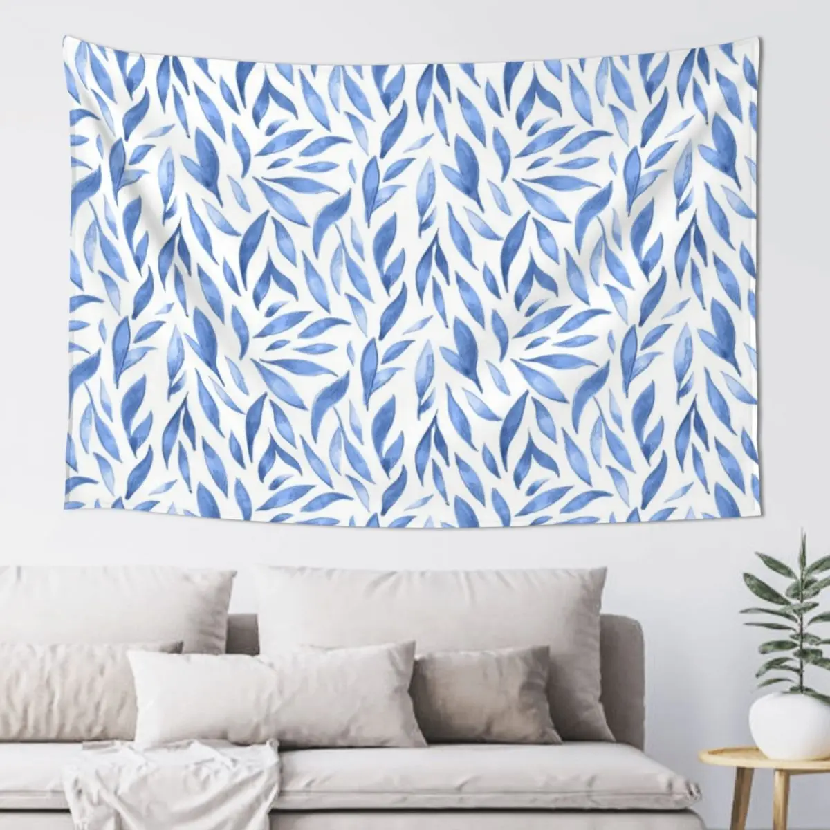 

Watercolor Leaves - Blue Tapestry Decorative Paintings Decoration Wall Room Ornaments Tapestry