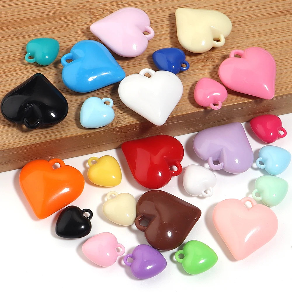 10/50 Stück bunte Herz-Acrylperlen mit Loch oben, lose Anhänger für DIY-Schmuckherstellung, handgefertigte Halsketten, Armbänder, Zubehör – Detail 5