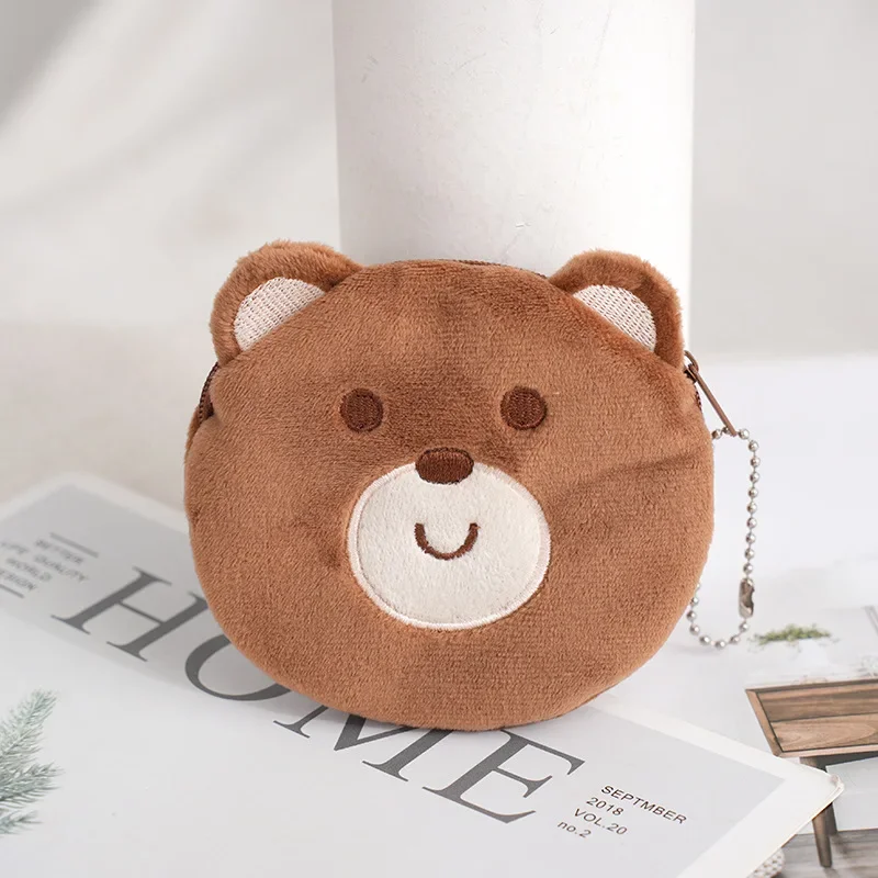 Children‘s Cartoon Soft Plush Coin Bags Bear Panda Chick Pig Money Purse Earphone Keys Mini Storage Bags ID Credit Card Holder