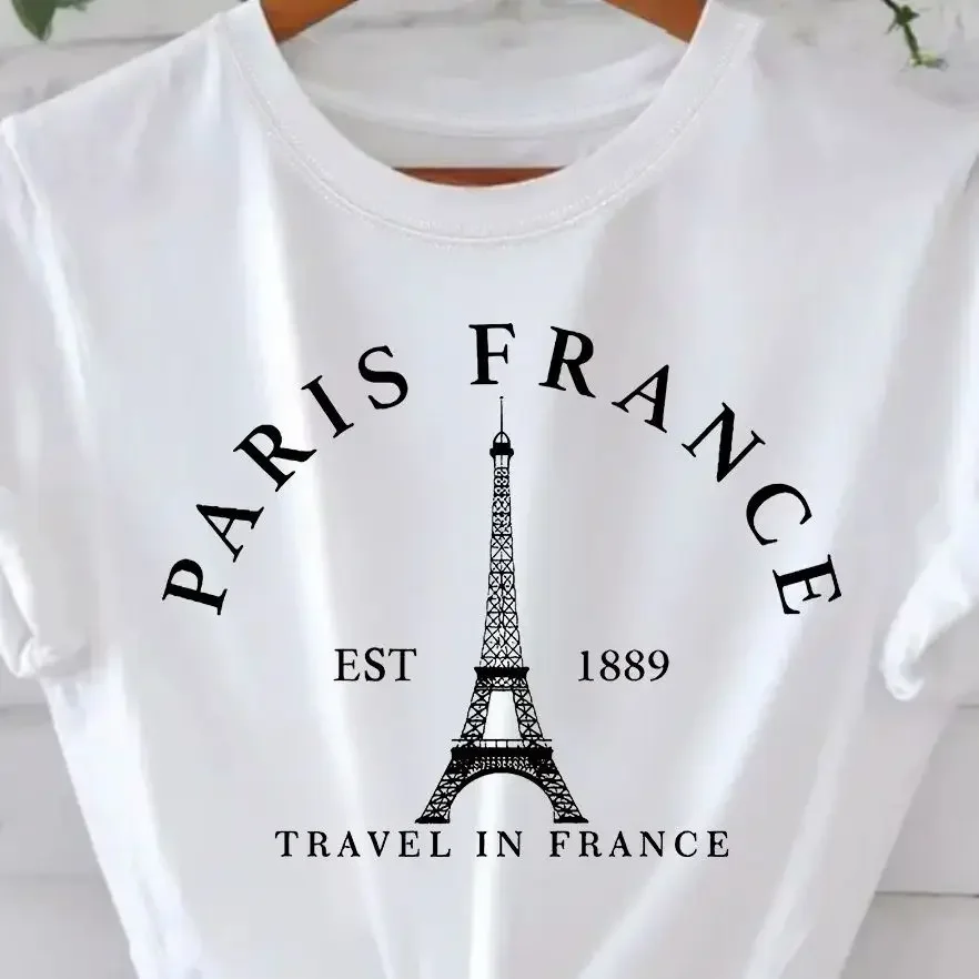 Vintage Elegant O-neck Short Sleeved T-shirt Paris Tower Best-selling Hot Women's Short-sleeved Undershirt Summer Modal Fabric