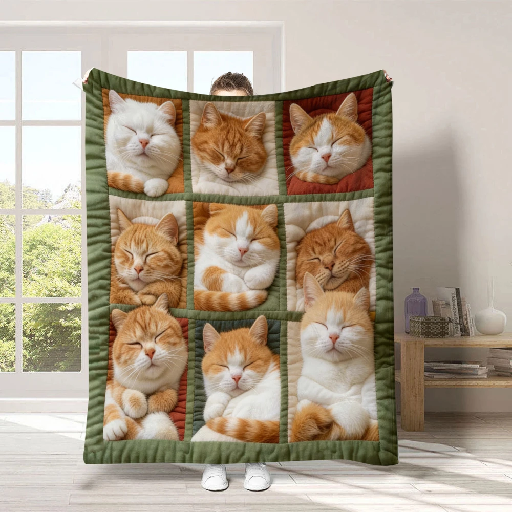 Sleepy Kitten Patchwork Throw Blanket for Office Desk Nap Bedroom Use Ideal For Birthday Anniversary Holiday Meetup And Gift