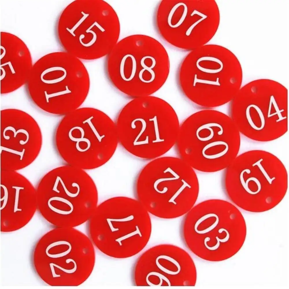 100 قطعة ضياء 35 مللي متر عدد الرقمية بطاقة مستديرة تسمية العلامة مزدوجة الجانب الاكريليك Pla te لافتات مع سلسلة مفاتيح حلقية #1