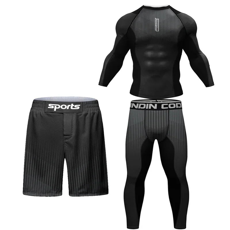 كيك بوكسينغ Rashguard جيو جيتسو MMA تي شيرت + مجموعة بناطيل رجالي الرجال تصارع Bjj جي الملاكمة طفح الحرس ملابس رياضية رياضة الملاكمة التايلاندية السراويل