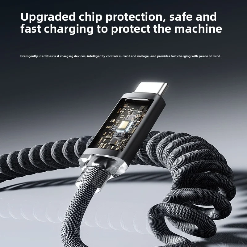 Автомобильный пружинный кабель типа C к C для iPhone 16 15 Xiaomi Samsung PD Кабель для быстрой зарядки USB от A до типа C для Huawei