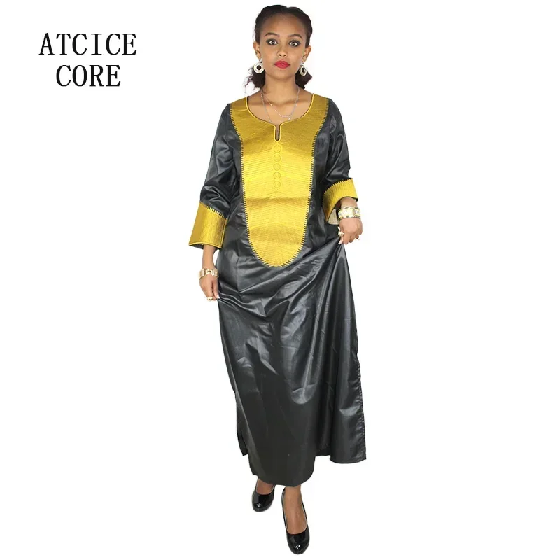 African Dresses For Woman Bazin Riche Embroidery Design Long Dress With Scarf