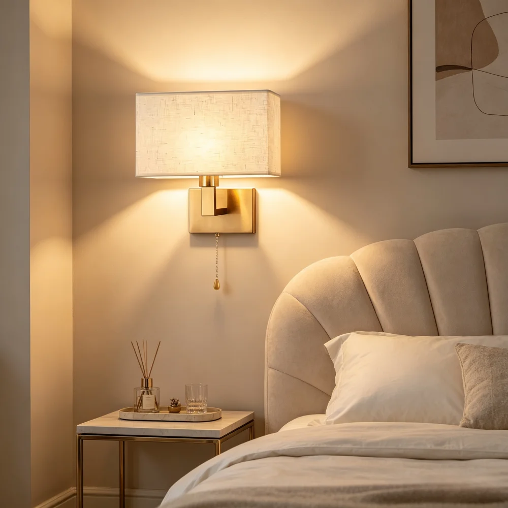 Minimalist Bedside Wall Light With Zipper Switch Fabric E27 LED Copper Lamp Body Wall Lamp Hotel LivingRoom Home Decoration Lamp