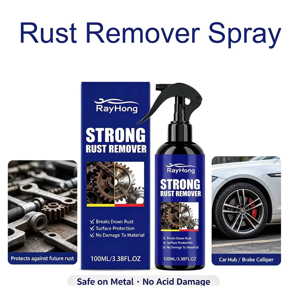 100ml Strong Rust Remover Spray Car Hub Rust Remover Metal Surfaces Iron Stain Cleaner Rust Inhibitor Derusting Agent Protection