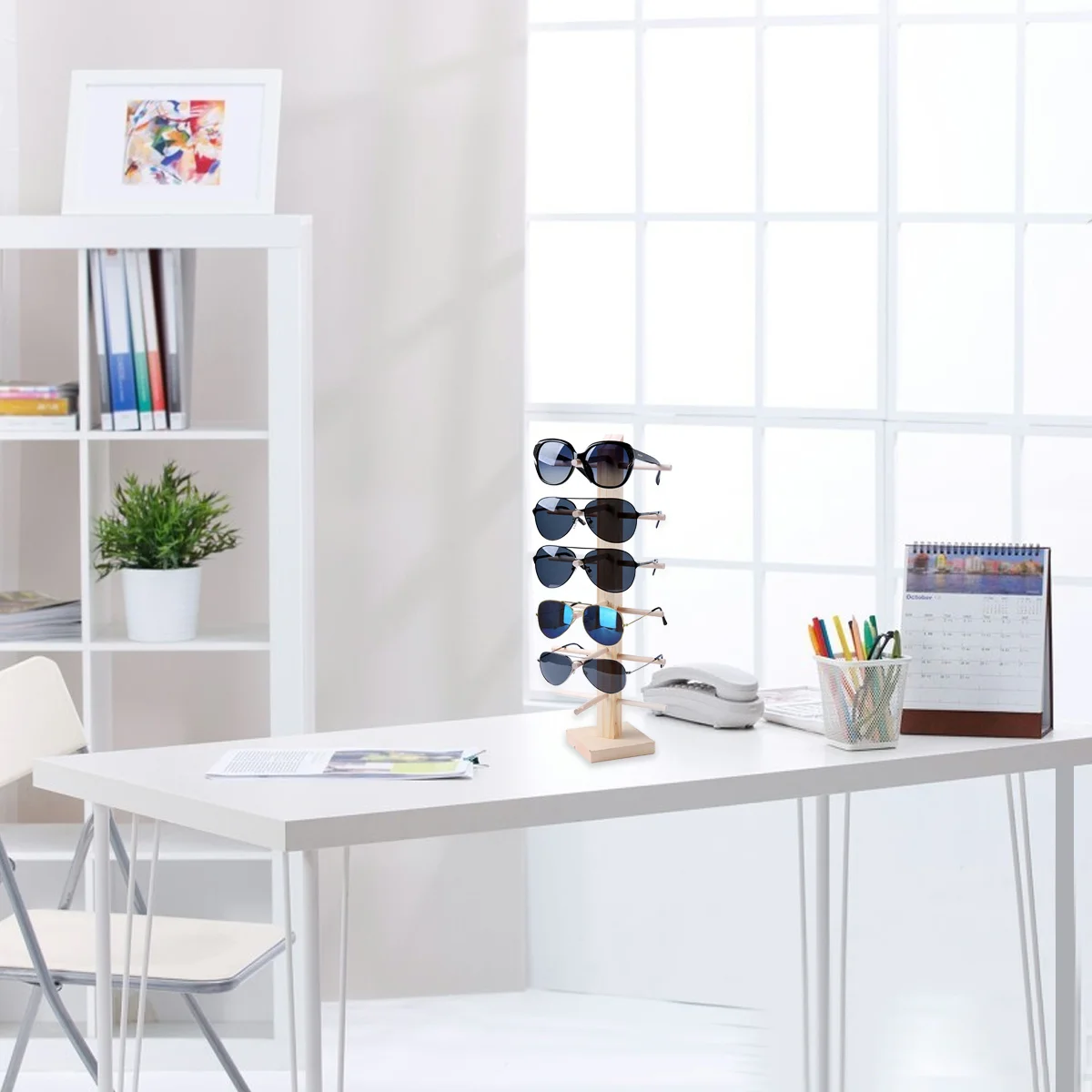 1 قطعة خشب الصنوبر النظارات عرض موقف تصميم بسيط رائع 6 نظارات تخزين الرف المنزل التجزئة الحرفية تظهر ديكور #1