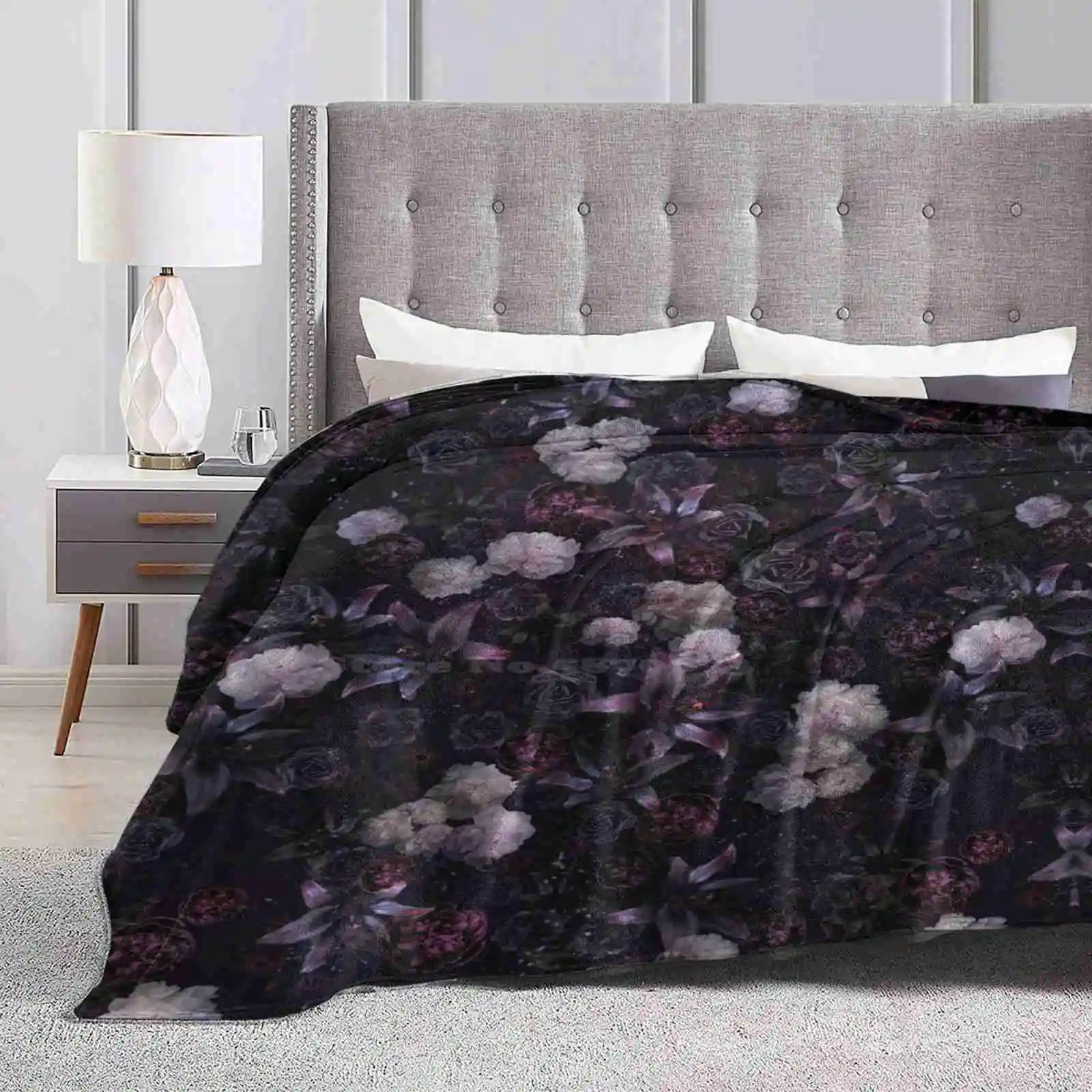 Midsummer Nights Dream #Dark Floral #Midnight #Black #Rose #Night Soft Warm Light Thin Blanket Secret Garden Britain Floral