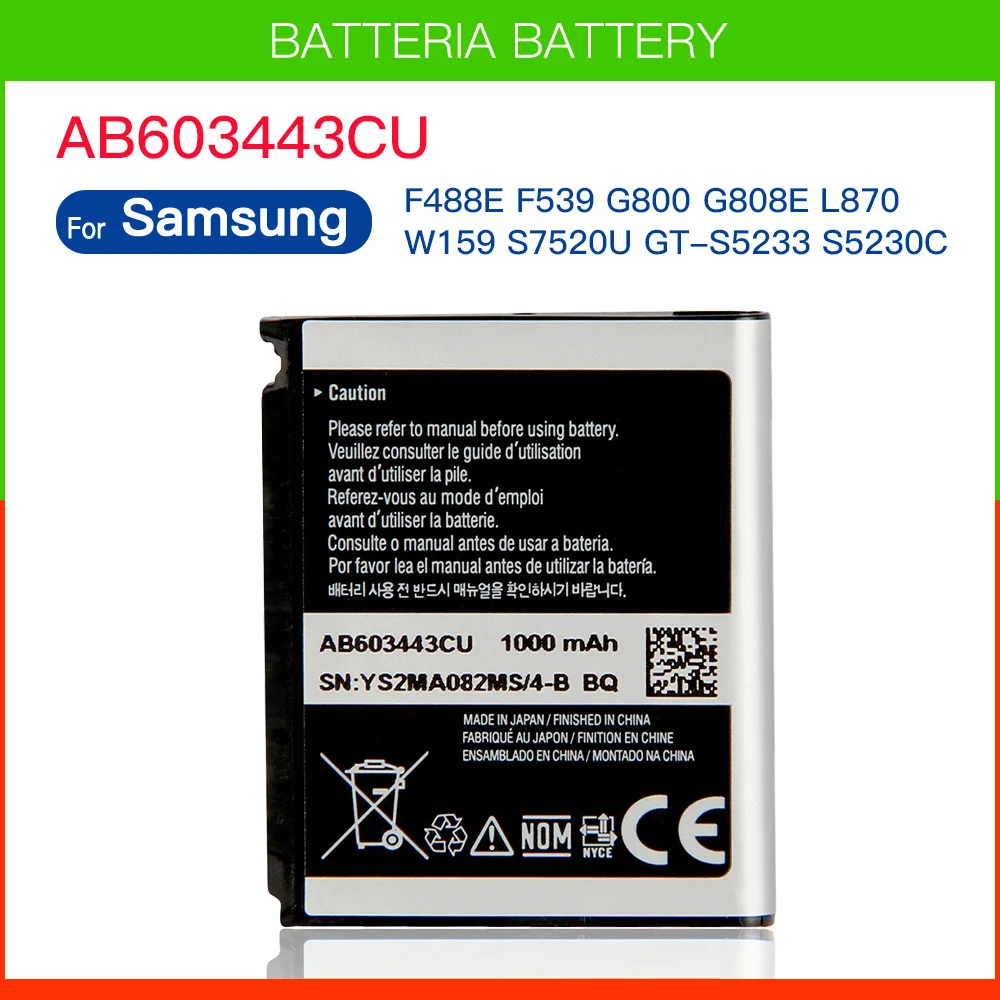 AB603443CU AB603443CC AB603443CE Replacement Battery For Samsung S5230C F488E G808E L870 W159 S7520U GT-S5233 G800 S5230 F539