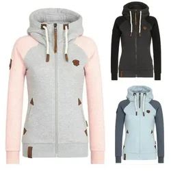 Autumn European and American Personalized Leather Brand Contrast Hooded Sweater for Women