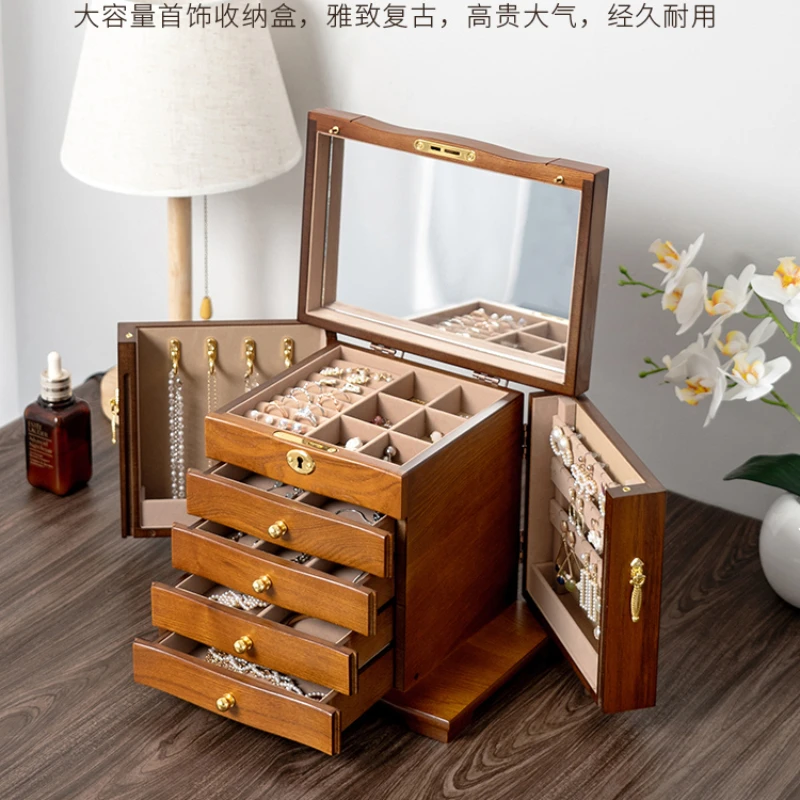 Solid wood jewelry box storage box high-end exquisite wooden wedding gift practical box