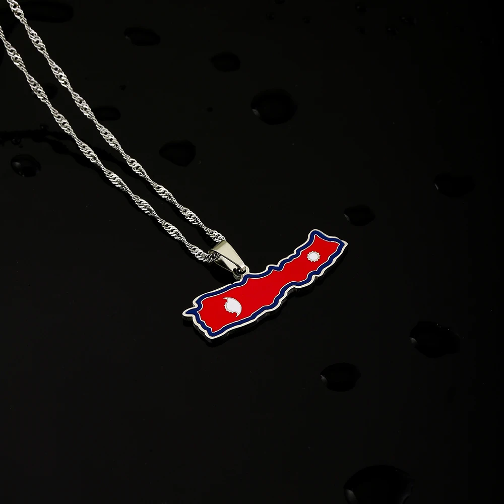 Mode Nepal Karte Flagge Anhänger Halskette Edelstahl Männer Frauen Land Karten Schmuck Nipars Geschenk – Detail 4