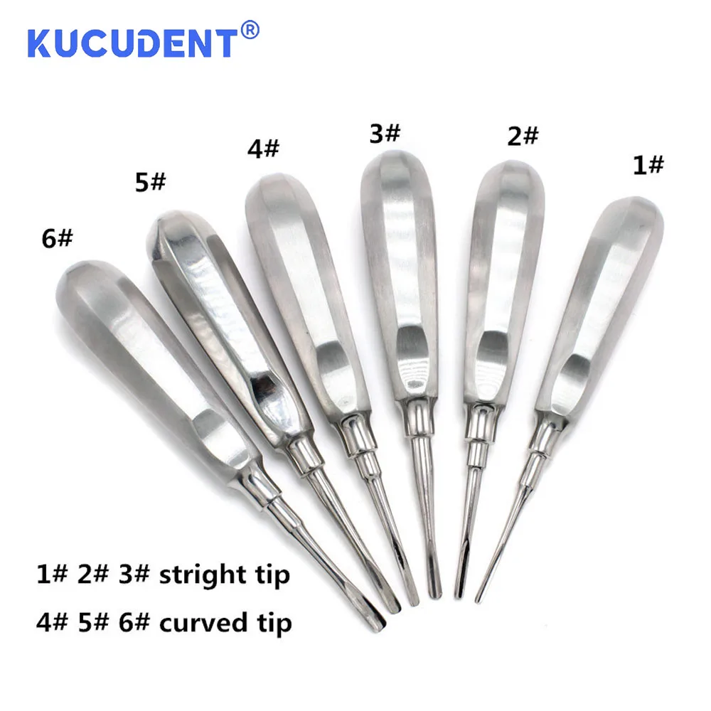 KUCUDENT Dental Extraction Elevator Stainless Steel Stright Curved Sharp Teeth Root Elevator Minimally Invasive Dentistry Tools