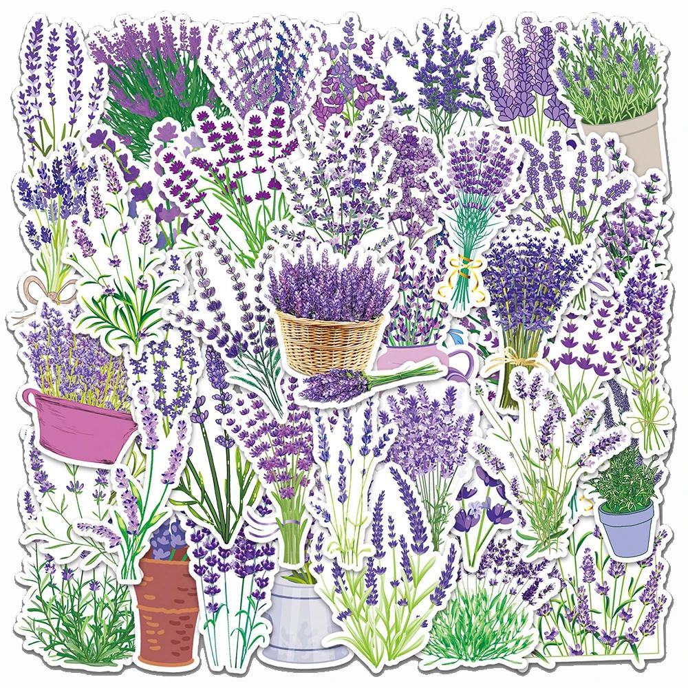 

10/30/50pcs Cartoon Purple Lavender Stickers Aesthetic Flowers Graffiti Decals DIY Water Bottle Notebook Phone Sticker Wholesale