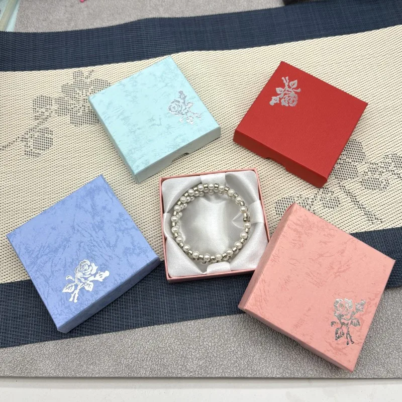 20Pcs/lot Square 9*9cm Paper Jewelry Gift Box 4 Color Available Bracelet Jade Storage Organizer Gift Rost Print Box Wholesale