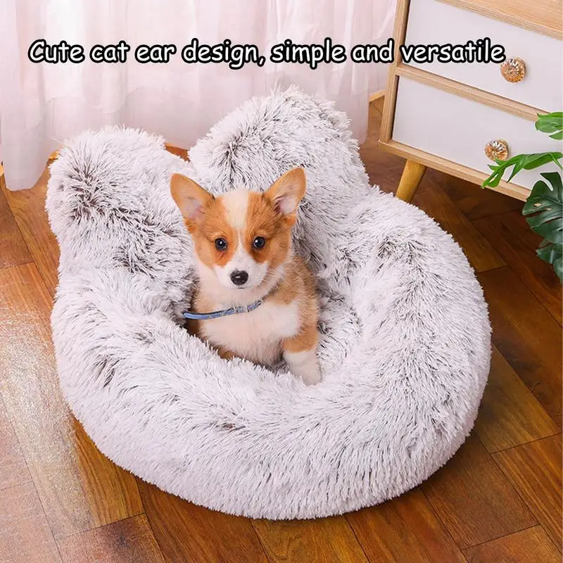 Plush Cat Cave Cat Ear Design Cat Beds For Indoor Cats Anti Slip Comfortable Pet Cave Warm Cat Nest For Indoor Cats Small Dogs