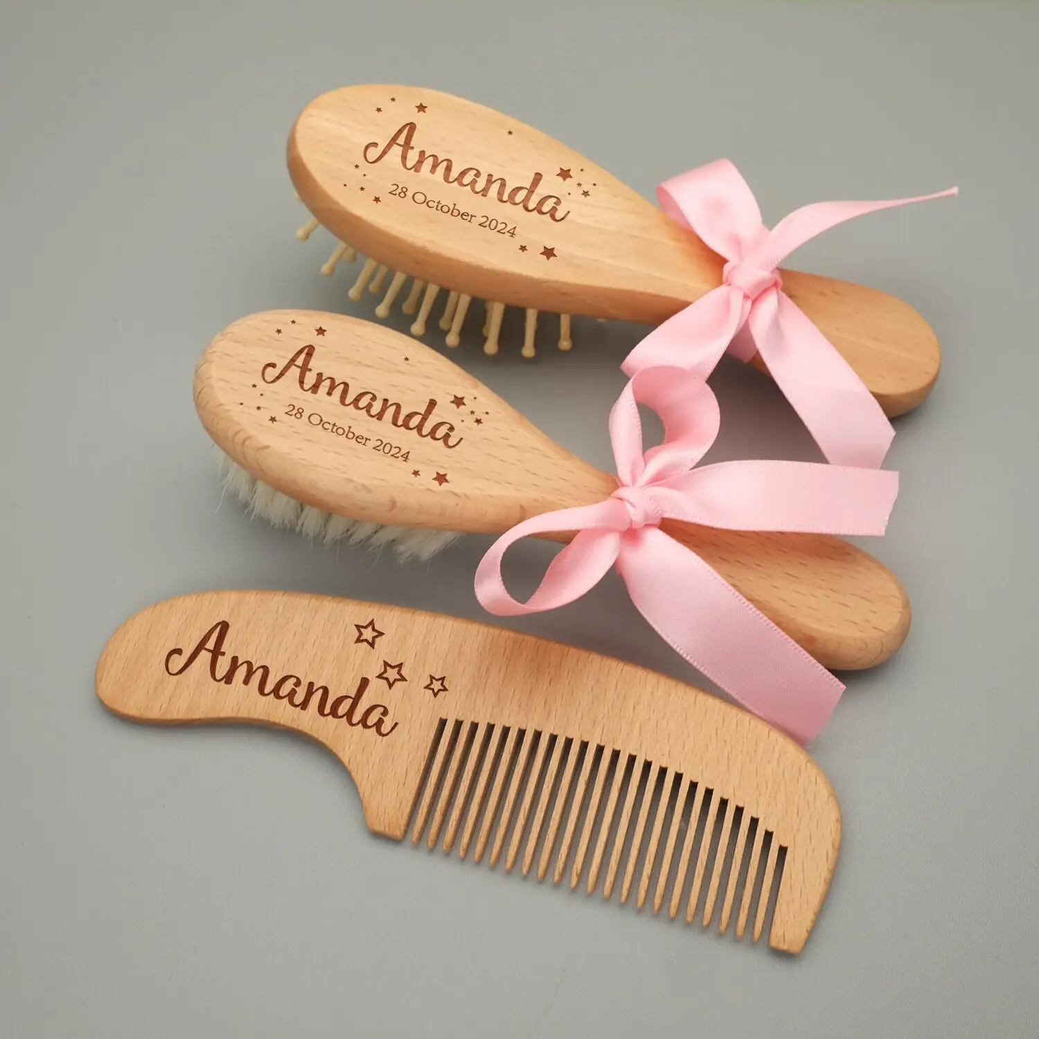 Personalized Baby Hairbrushes Custom Wood Baby Brush and Hair Comb Engrave Name Baptism Birthday Baby Shower New Born Gifts