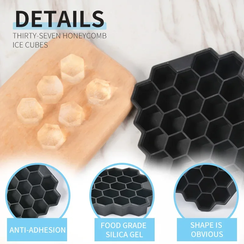 

Creative Honeycomb Ice Cube Ice Maker Reusable Trays Silicone Ice Cube Food Grade BPA Free Mold with Removable Lids