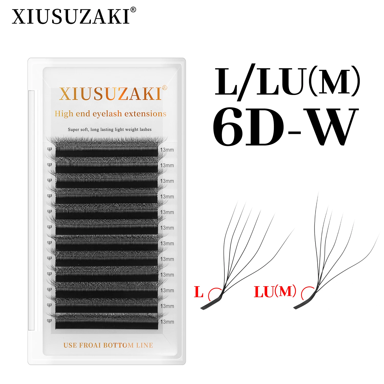 XIUSUZAKI L/LU/M カール 6D W シェイプまつげソフトナチュラル既成ファンボリュームまつげエクステンションマットブラックまつげサプライヤー