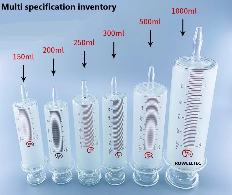 

150ml/200ml/250ml/300ml/500ml/1000ml Glass Syringes Large sausage device Glass sample extractor Glass Injector large caliber ac#