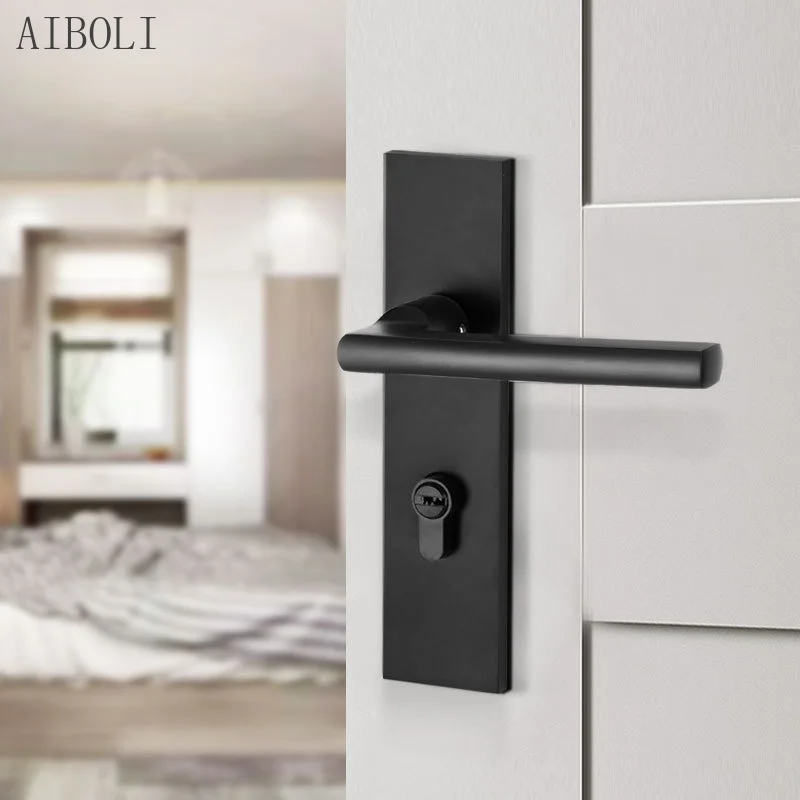 

Indoor Bedroom Door Lock Household Magnetic Silent Wooden Door Lock Space Aluminum Handle Mechanical Door Lock