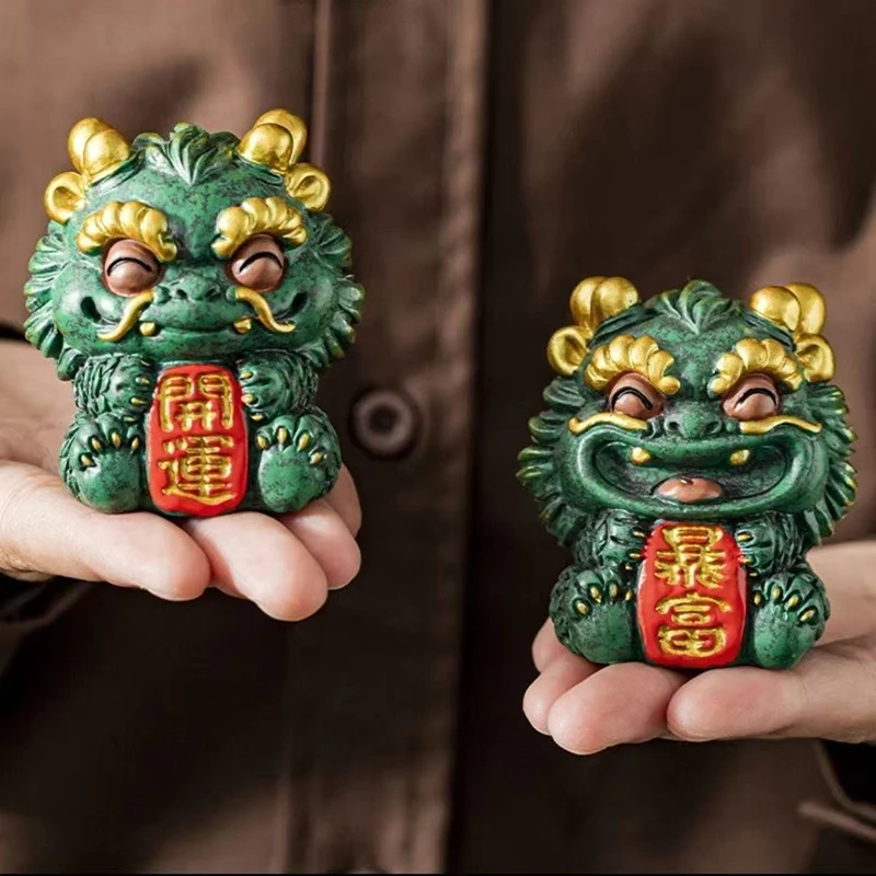 Mascot Kirin sculptures and figurines Chinese Wealth Attracting Beast Home Room Office Wealth Luck Feng Shui Decor a pair