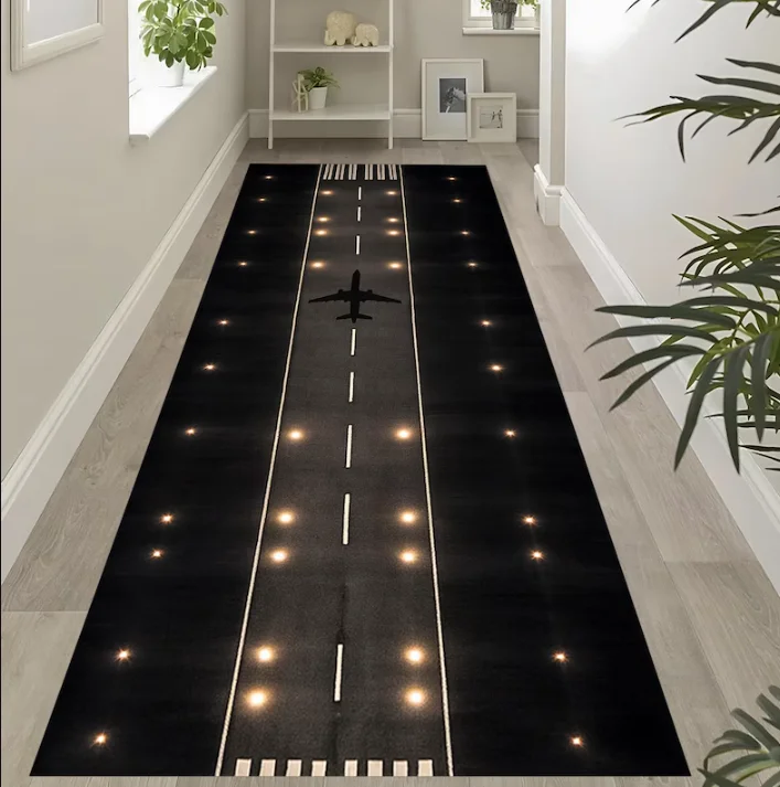 Airport Runway  Room Runner Rug Airplane Aviation Print Non Slip Long Hallway Kitchen Mat Washable Carpet for Entryway