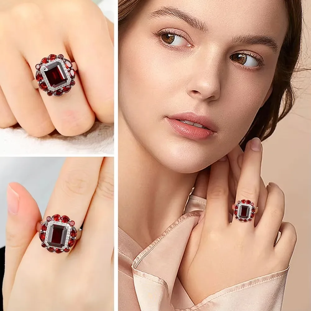 GZ ZONGFA New Arrivals 925 Sterling Silver Ring for Women Natural Red Garnet 4ct Octagon Cut Wedding Party Ring Fine Jewelry